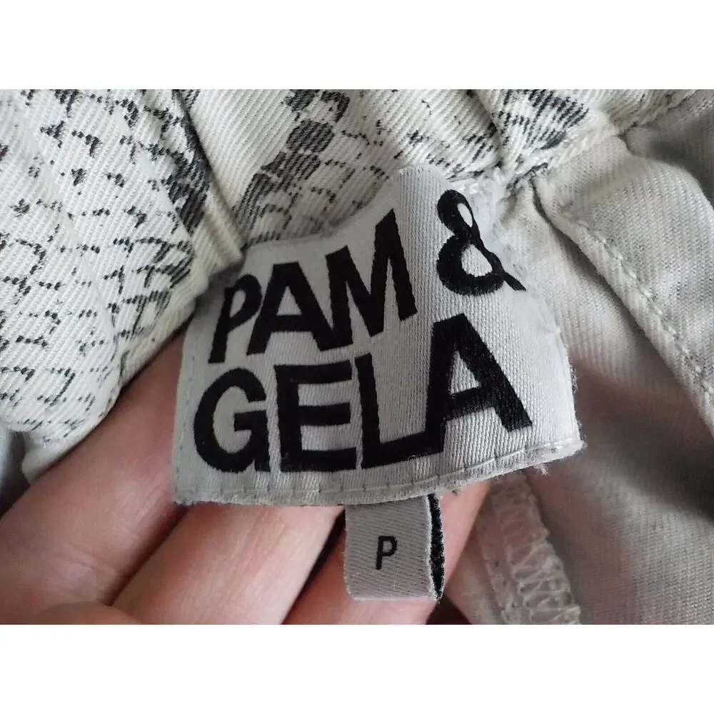 Pam and Gela Joggers Beige Gray Snake Print Pants w/ Belt Women Small (P) Button - Picture 12 of 12